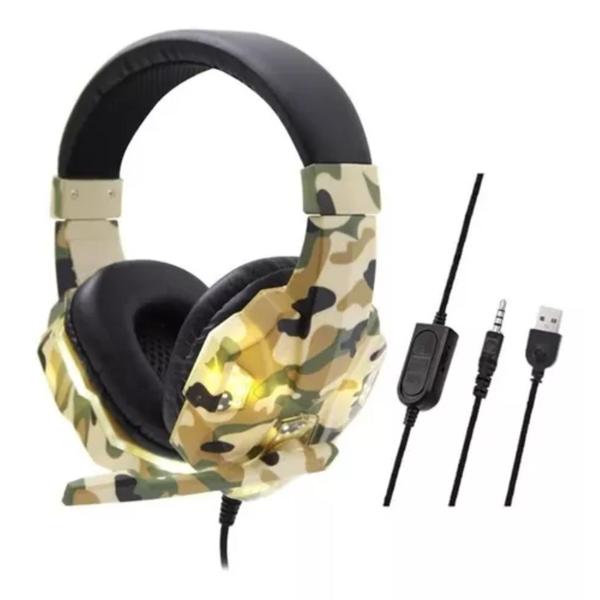 Imagem de Fone de Ouvido Headset Gamer Com Microfone LED Camuflado BM218 -para Celular, PC e PS4 PS5 Xbox