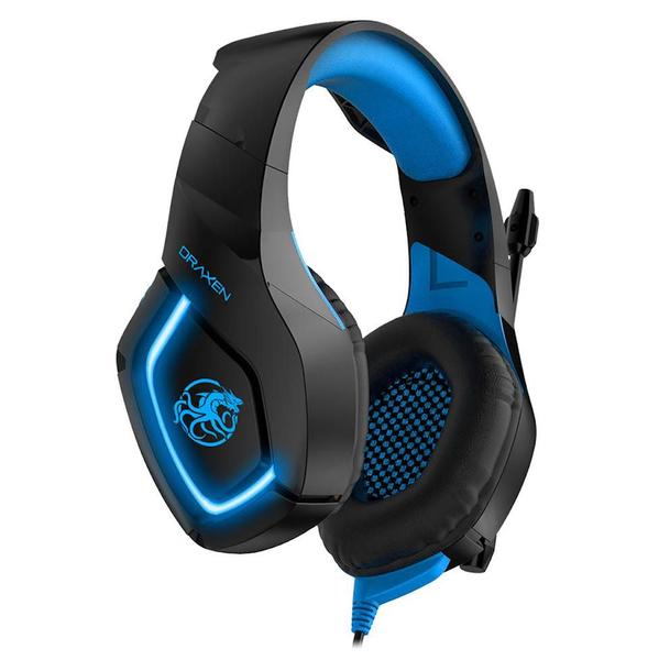 Imagem de Fone de ouvido headset gamer draxen dn100 preto e azul (dn100/bk-bl) cancelamento de ruído microfone estéreo p2 flexível led azul almofadado