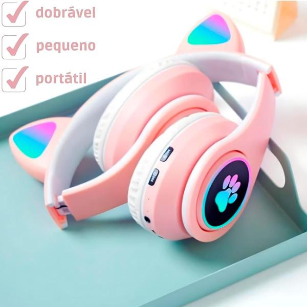 Imagem de Fone de Ouvido/Headset Gamer Orelhas de Gatinho Com LED Sem Fio Bluetooth e Microfone