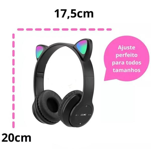 Imagem de Fone De Ouvido Headset Gamer Preto Led Gatinho Pc Cel