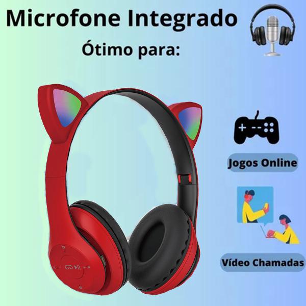 Imagem de Fone De Ouvido Headset Gamer Vermelho Led Gatinho Pc Cel 