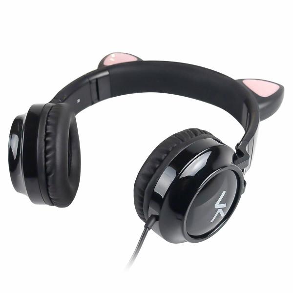 Imagem de Fone De Ouvido Headset Kitty Ear - Orelha De Gato Preto Com Microfone Cabo 1.2m Plug P2 Estereo P3 - Ke100p F018