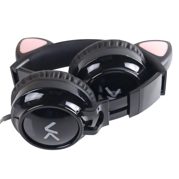 Imagem de Fone De Ouvido Headset Kitty Ear - Orelha De Gato Preto Com Microfone Cabo 1.2m Plug P2 Estereo P3 - Ke100p