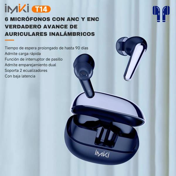 Imagem de Fone De Ouvido Imiki T14 Tws Bluetooth ANC Cancelamento Ruído Ativo Cor Azul-escuro com luz azul LED