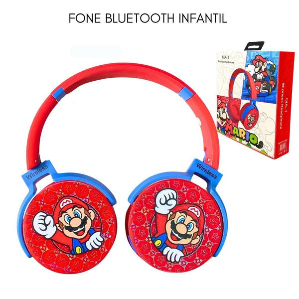 Imagem de Fone De Ouvido Infantil Menino Menina Super Mário Bros Sem Fio Bluetooth Headset