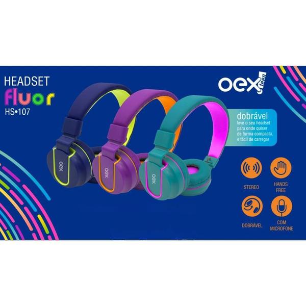 Imagem de Fone De Ouvido Microfone Dobrável Oex Teen Flúor Hs107 Roxo