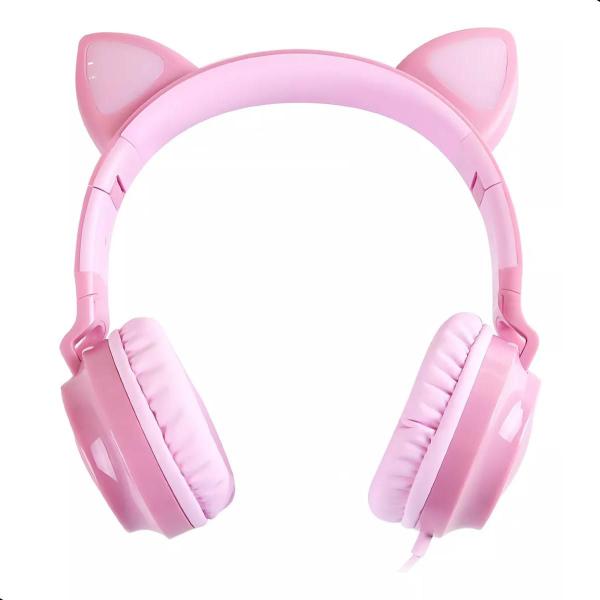 Imagem de Fone De Ouvido Orelha De Gatinho Kitty Criança Infantil Com Fio P2 Para Celular Pc Rosa