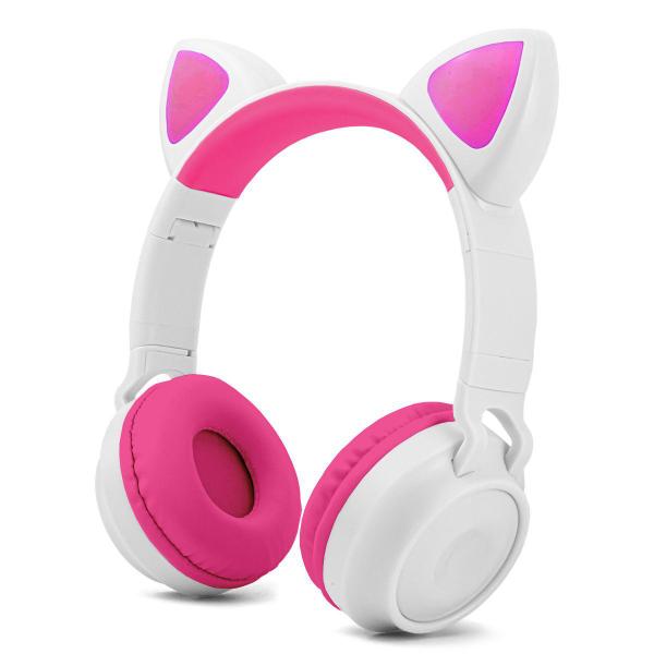 Imagem de Fone de Ouvido Orelha de Gato Sem Fio Gatinho Bluetooth BRANCO/ROSA