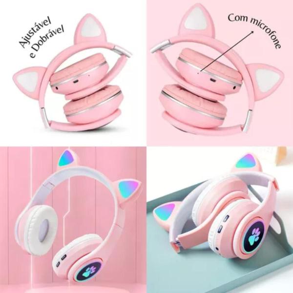 Imagem de Fone de ouvido over-ear gamer sem fio Barato rosa com luz LED