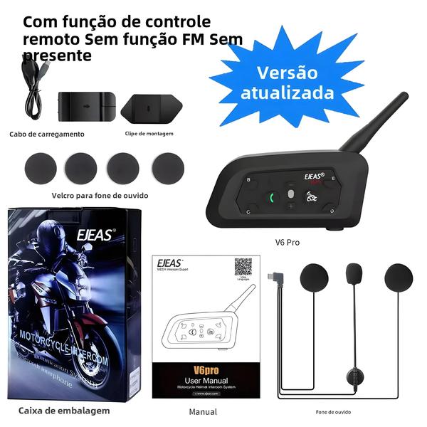 Imagem de Fone De Ouvido Para Capacete De Motocicleta Bluetooth EJEAS V6PRO 850mAh Intercom 800m Para 6