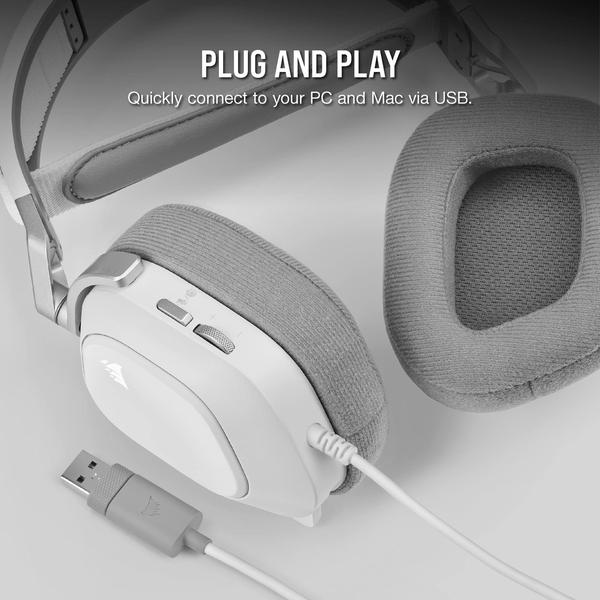 Imagem de Fone de ouvido para jogos Corsair HS80 RGB USB com Dolby Audio 7.1 branco