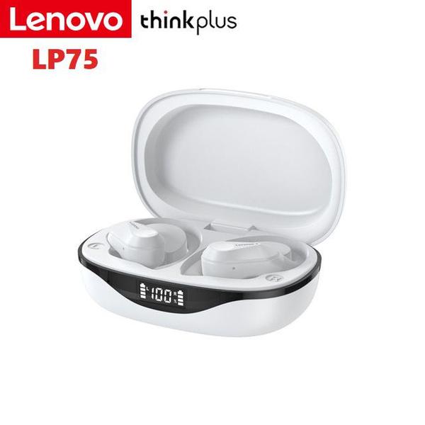 Imagem de Fone de Ouvido Sem Fio Bluetooth 5.3 Lenovo LP75 - Display LED - Preto ou Branco