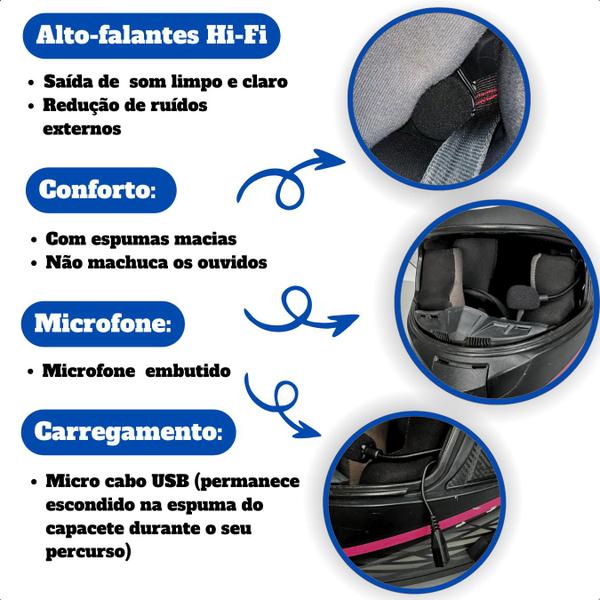 Imagem de Fone de ouvido Sem fio Com Microfone Capacete Intercomunicador BT12 Fone para moto