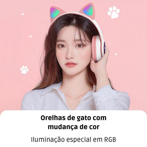 Imagem de Fone de Ouvido Sem Fio Com Orelha e Patinhas de Gatinho Bluetooth - Kapbom