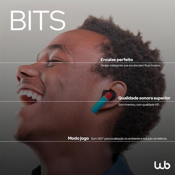 Imagem de Fone de Ouvido Sem Fio Gamer WB Bits, Bluetooth, Som 360, Resistente a Água e Suor, Vermelho e Azul - WBFOTWBITSRB