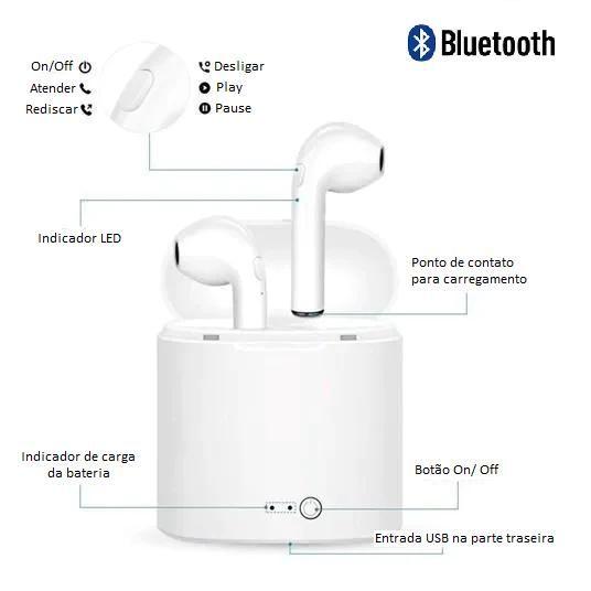 Imagem de Fone de Ouvido Sem Fio I7 mini Bluetooth Wireless com Microfone Compatível Android e iOS