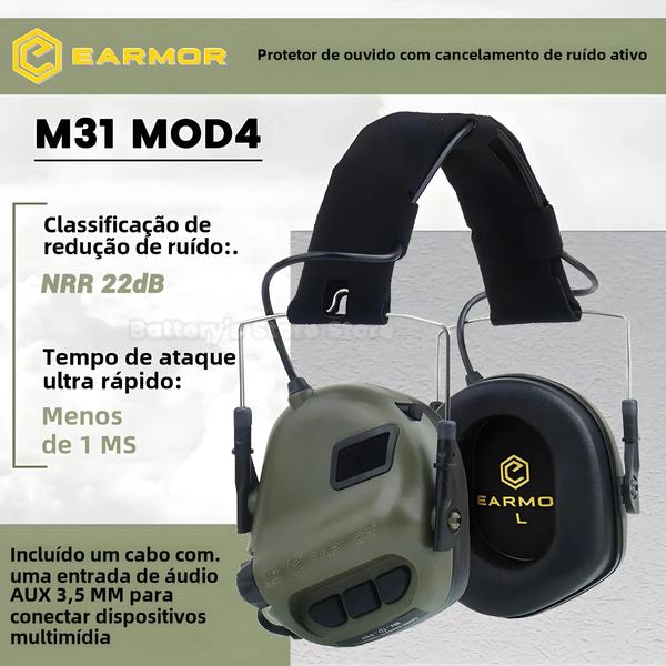 Imagem de Fone De Ouvido Tático Com Cancelamento De Ruído EARMOR M31 MOD4 NRR 22dB Proteção Auditiva Para Tiro