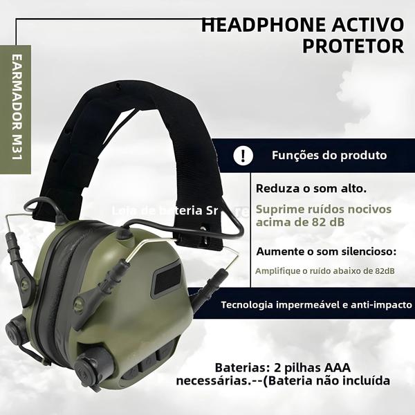 Imagem de Fone De Ouvido Tático Com Cancelamento De Ruído EARMOR M31 MOD4 NRR 22dB Proteção Auditiva Para Tiro