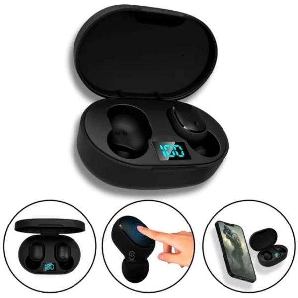 Imagem de Fone de Ouvido TWS E6s Preto Sem Fio Bluetooth 5.0 Com Visor Wireless In Ear Duplo Gamer