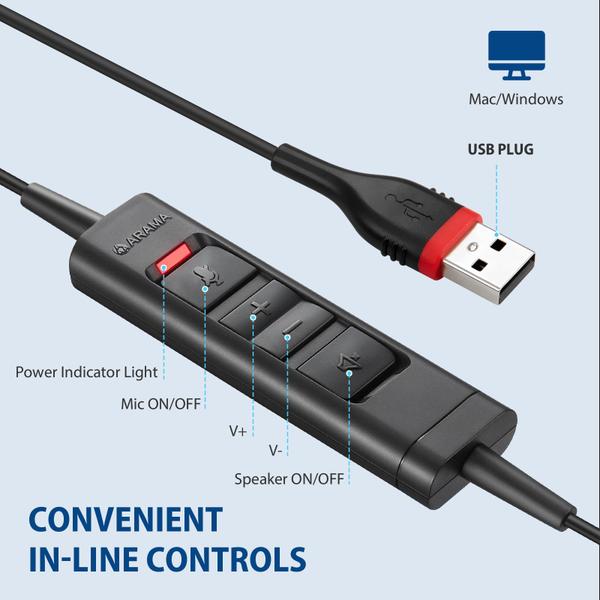 Imagem de Fone de ouvido USB Arama A800USB com microfone para PC/laptop