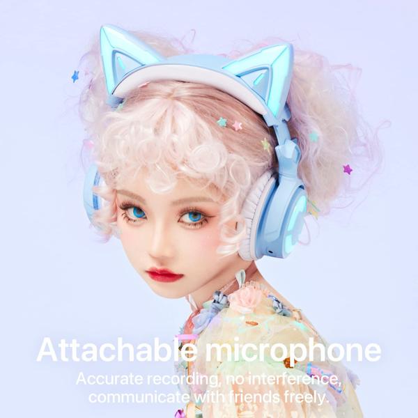 Imagem de Fone de ouvido YOWU RGB Cat Ear Headphone 4 sem fio e com fio azul