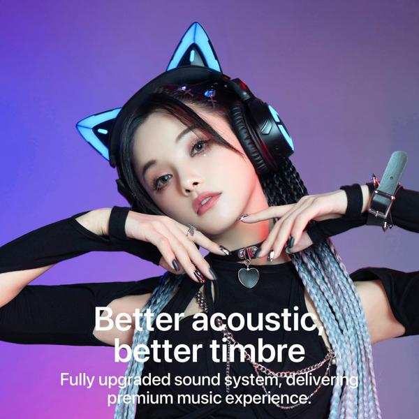 Imagem de Fone de ouvido YOWU RGB Cat Ear Headphone 4 sem fio e com fio preto