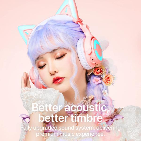 Imagem de Fone de ouvido YOWU RGB Cat Ear Headphone 4 sem fio e com fio rosa