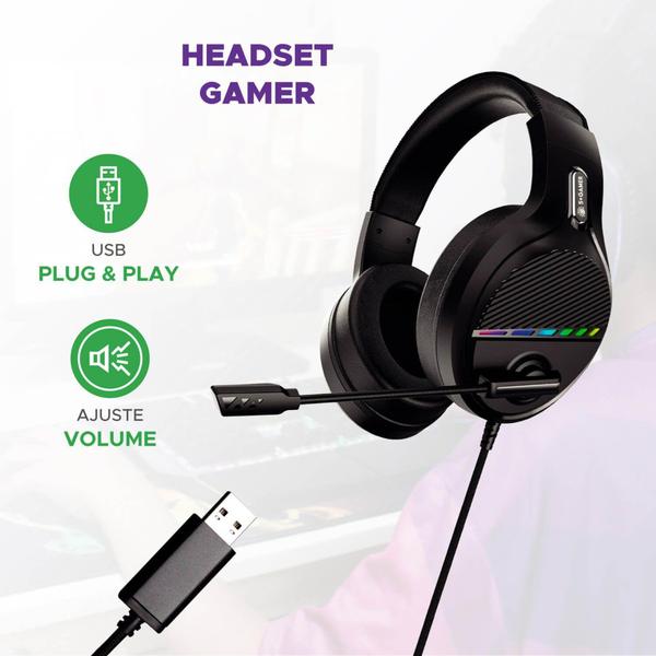 Imagem de Fone Gamer Headset 7.1 Led Rgb Mic Usb Ajustável Cabo 2 Metros - 5+