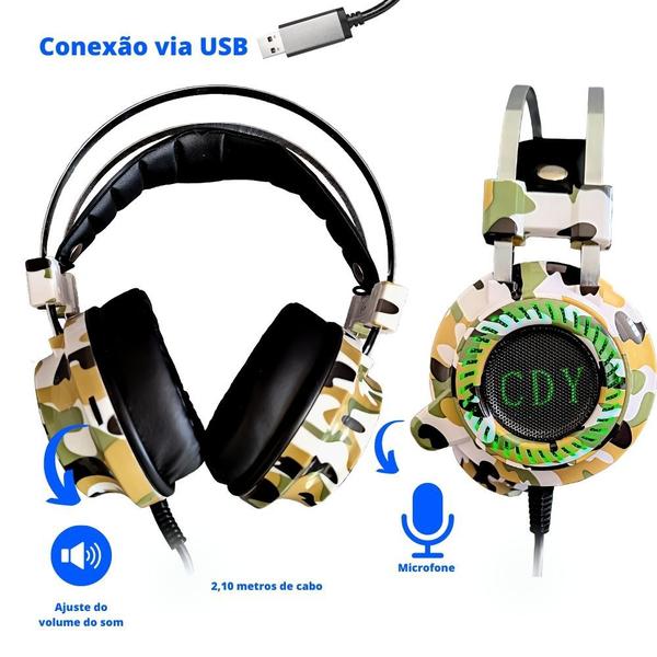 Imagem de Fone Headset Com Fio Led Microfone Pc Gamer Notebook