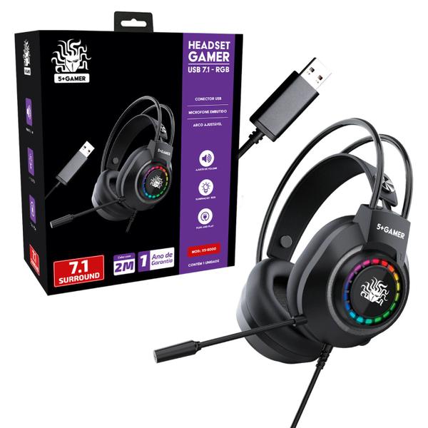 Imagem de Fone Headset Gamer 7.1 Led Rgb Mic Usb Ajustável Cabo 2 Mt