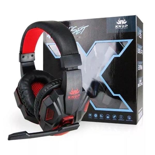 Imagem de Fone Headset Gamer Com Luz Led Kp-397 Vermelho Knup