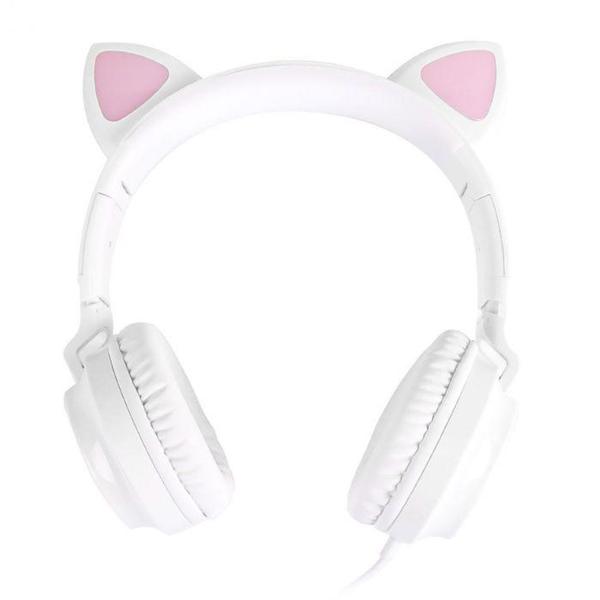 Imagem de Fone headset kitty ear - orelha de gato branco com microfone cabo 1.2m plug p2 estereo p3 - Vinik