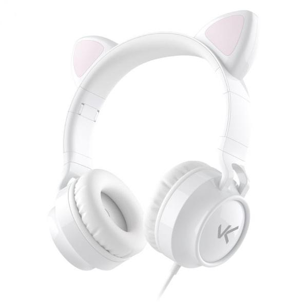 Imagem de Fone headset kitty ear - orelha de gato branco com microfone cabo 1.2m plug p2 estereo p3