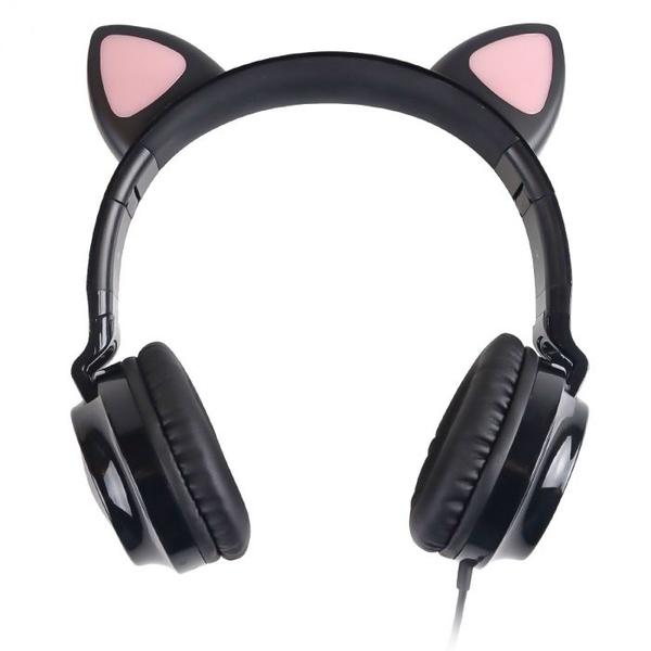 Imagem de Fone headset kitty ear - orelha de gato preto com microfone cabo 1.2m plug estereo p3