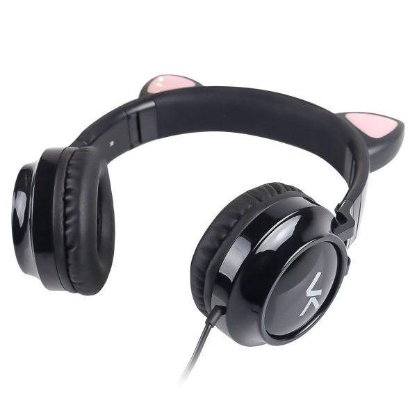 Imagem de Fone Headset Kitty Ear - Orelha De Gato Preto Com Microfone Cabo 1.2m Plug P2 Estereo P3 - Ke100p