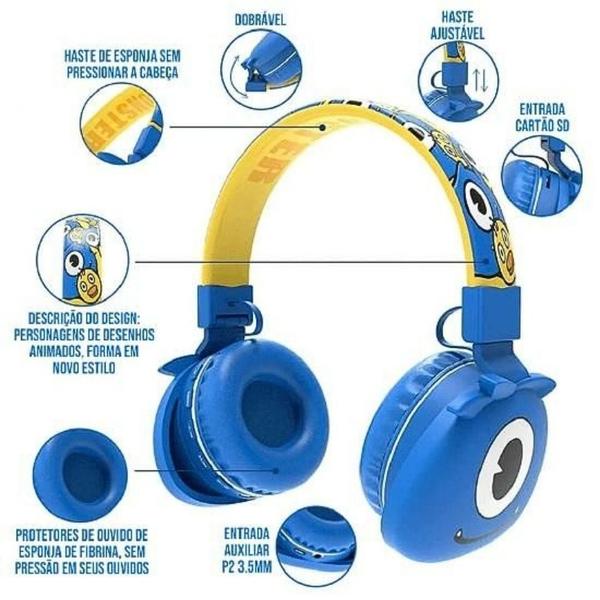 Imagem de Fone Infantil Design Monstrinho Bluetooth Ou Com Fio Cores