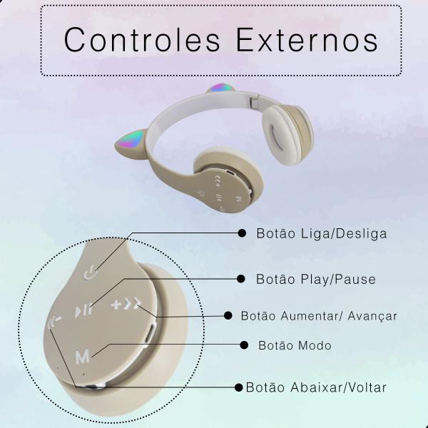 Imagem de Fone Infantil Gatinho Led Colorido Menina E Menino Bluetooth