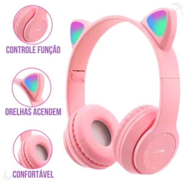 Imagem de Fone Orelha De Gato Rosa Sem Fio Kapbom Selo Anatel Headset