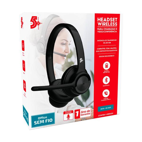 Imagem de Fone Ouvido Headset c/ Microfone Bluetooth Preto 5+ HS-203