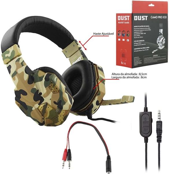 Imagem de FONE  OUVIDO HEADSET GAMER CAMUFLADO AMARELO DUST X33(VIDEO GAMES , TABLETS  , PÇ e CELULAR )