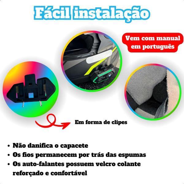 Imagem de Fone Sem Fio A Prova Dagua Com Microfone Para Capacete V20 LUZ RGB LIGHT