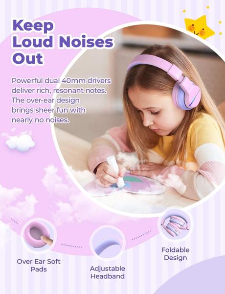 Imagem de Fones de ouvido Bluetooth iClever BTH12 Kids com luzes LED rosa