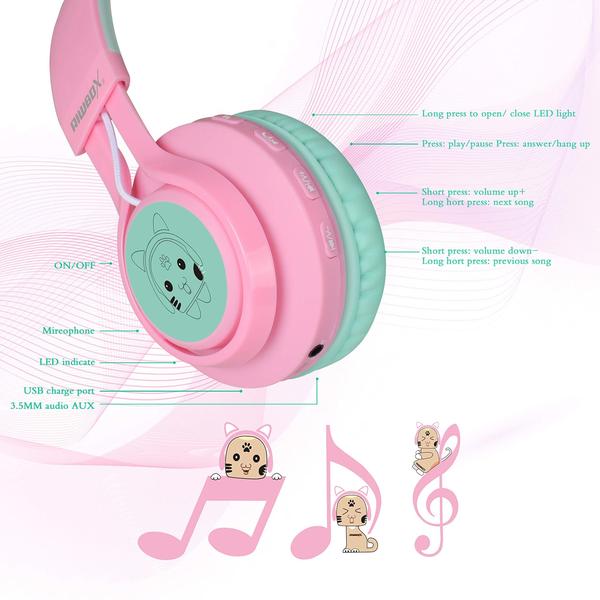 Fones de ouvido Bluetooth Riwbox CT-7 Cat Ear LED Wireless Imagem de Fones de ouvido Bluetooth Riwbox CT-7 Cat Ear LED Wireless