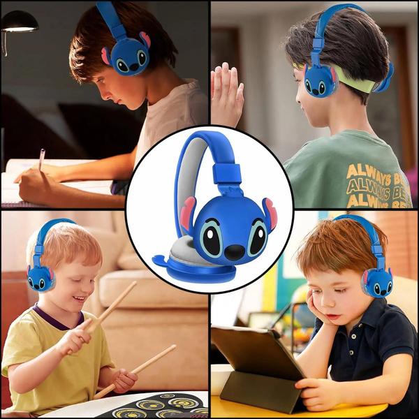 Imagem de Fones de Ouvido Bluetooth Sem Fio Disney Stitch para Crianças - Dobráveis com Som Hi-Fi