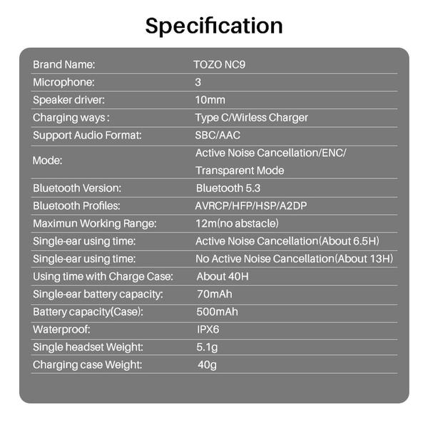 Imagem de Fones de ouvido Bluetooth TOZO NC9