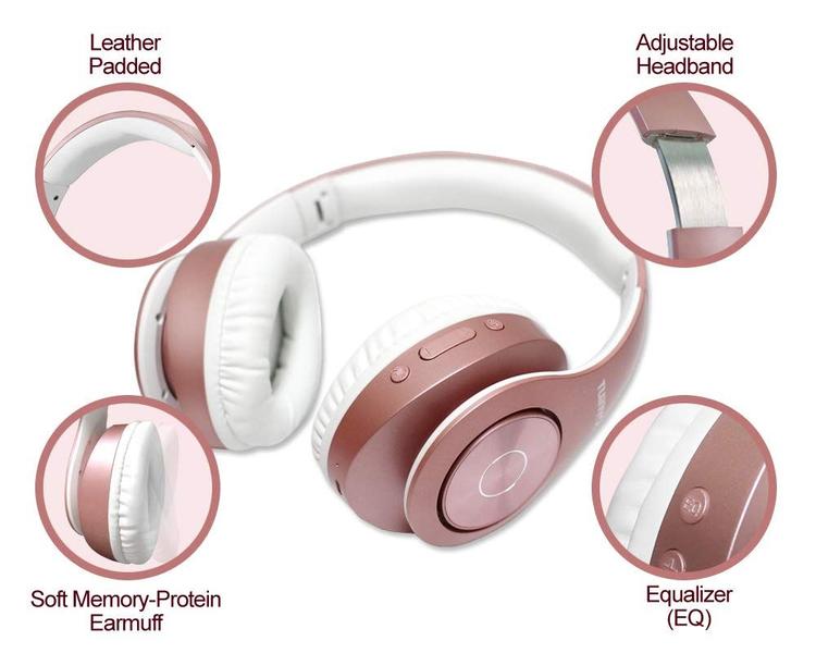 Fones de ouvido Bluetooth TUINYO sem fio, fone de ouvido estéreo sem fio Over Ear, 40 horas de reprodução com graves profundos, protetores de ouvido macios com proteína de memória, microfone embutido, modo com fio, PC/telefones celulares/TV - ouro rosa Imagem de Fones de ouvido Bluetooth TUINYO sem fio, fone de ouvido estéreo sem fio Over Ear, 40 horas de reprodução com graves profundos, protetores de ouvido macios com proteína de memória, microfone embutido, modo com fio, PC/telefones celulares/TV - ouro rosa
