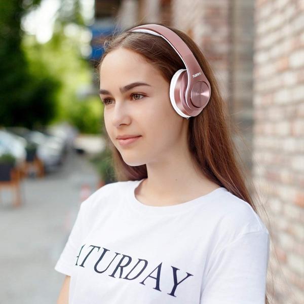 Fones de ouvido Bluetooth TUINYO sem fio, fone de ouvido estéreo sem fio Over Ear, 40 horas de reprodução com graves profundos, protetores de ouvido macios com proteína de memória, microfone embutido, modo com fio, PC/telefones celulares/TV - ouro rosa Imagem de Fones de ouvido Bluetooth TUINYO sem fio, fone de ouvido estéreo sem fio Over Ear, 40 horas de reprodução com graves profundos, protetores de ouvido macios com proteína de memória, microfone embutido, modo com fio, PC/telefones celulares/TV - ouro rosa