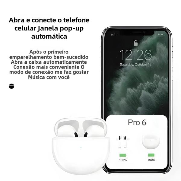 Imagem de Fones de Ouvido Bluetooth TWS Pro6 - Sem Fio, Estéreo 9D com Microfone - Compatível com Xiaomi