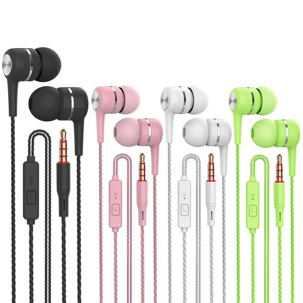 Imagem de Fones de ouvido com fio, fones de ouvido VPB com microfone, pacotes de 4 (preto, branco, rosa, verde)