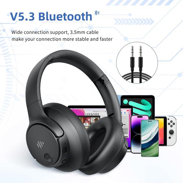 Imagem de Fones de ouvido Eduiosma Active Noise Cancelling Bluetooth 5.3 pretos